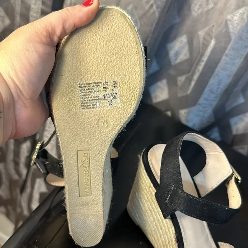 Montego Bay Club Women’s Espadrille Platform Black Wedge Sandals Size 7.5
